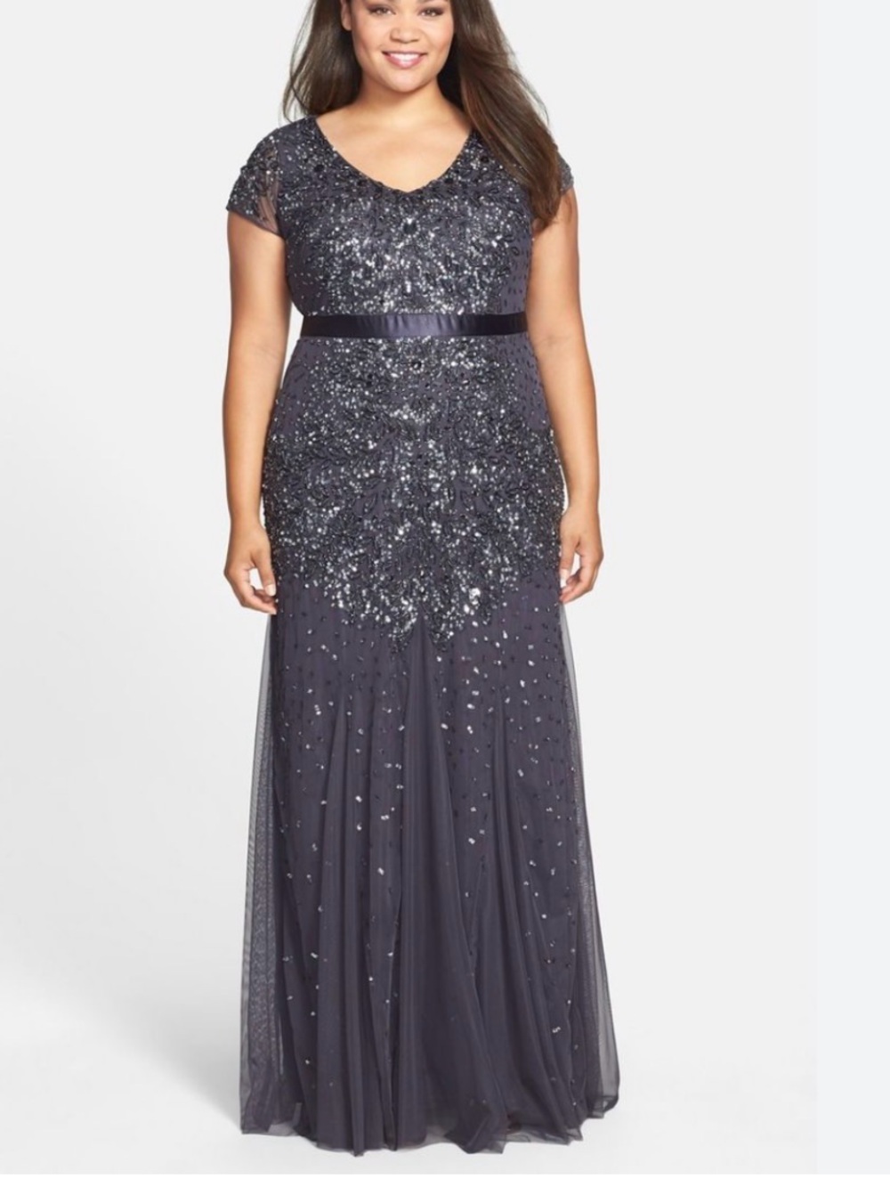 Adrianna Papell Mother of the Groom Bride Embellished Gown Gray Silver Size 18W